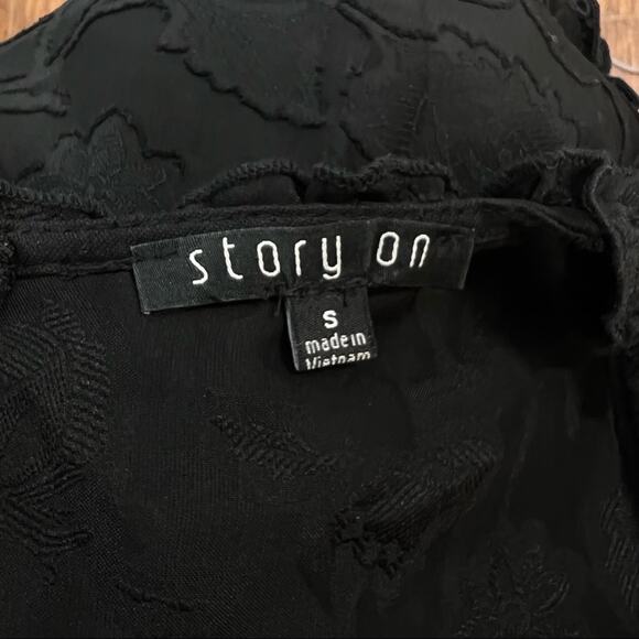 STORY ON Black Sheer Lace V Neck Puff Short Sleeve Dress SZ SM - Picture 9 of 12